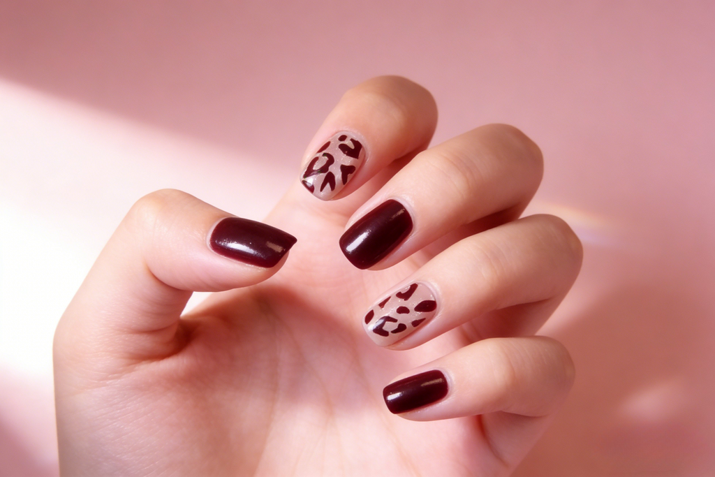 Bordeaux Leopard Press-On Nails