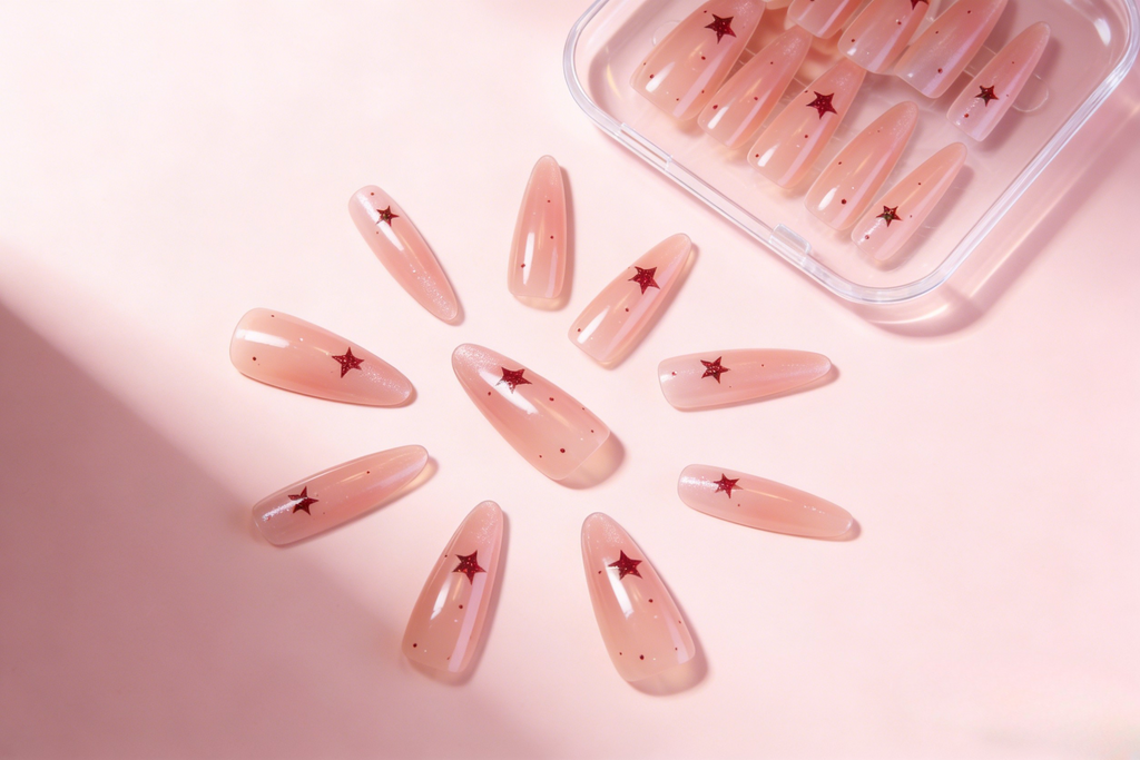 Blush Starry Glitter Press-On Nails